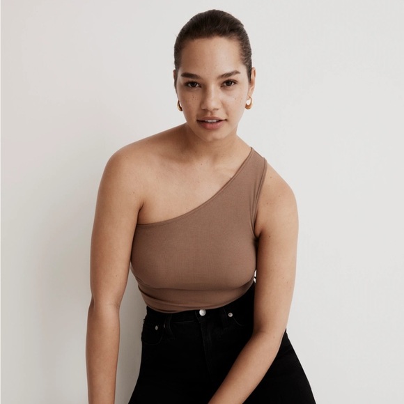 Madewell Supima Rib One-Shoulder Tank in Stable/Brown Size XXS - Picture 2 of 8